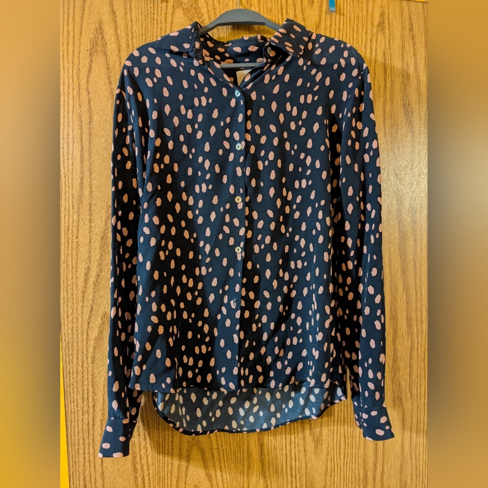 100% Silk Button Up Polka Dot Women's Top
